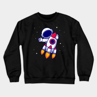 Astronaut Riding Rocket Cartoon Crewneck Sweatshirt